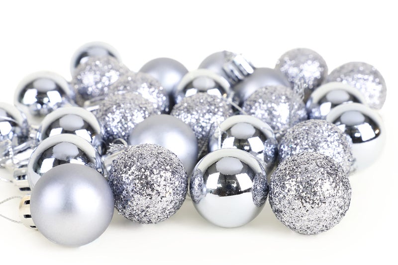 Christmas ConceptsÂ® Pack of 25-25mm Mini Christmas Tree Baubles - Shiny, Matte & Glitter Decorated Ornaments (Graphite Grey) - Image 3